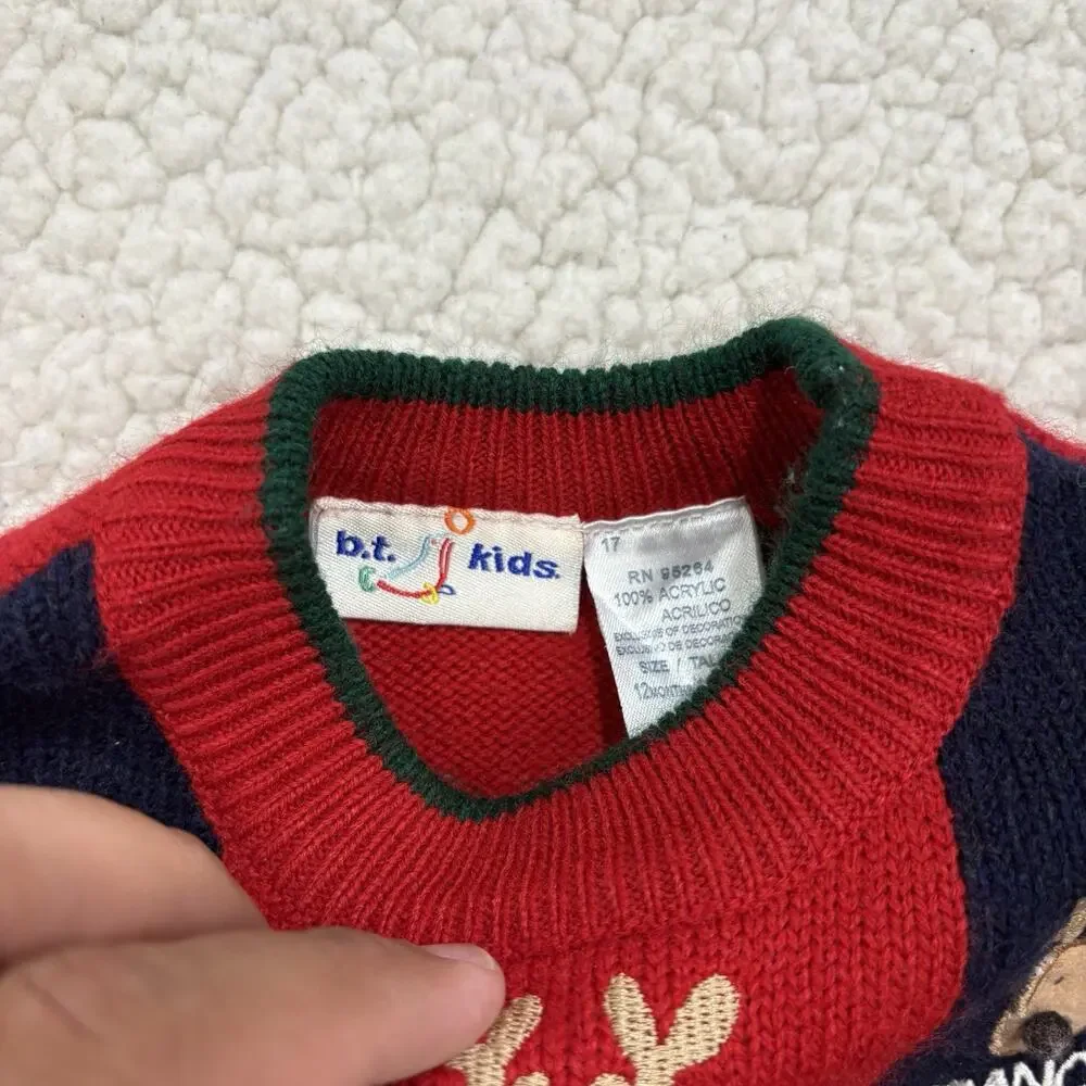 B.T. Kids Christmas Sweater Santa's Reindeer Vintage Y2K 12 Months‎ 3D Knit
